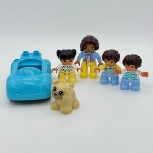 LEGO Duplo People Blue Car Mom Three Kids Dog Set of 6 Little People